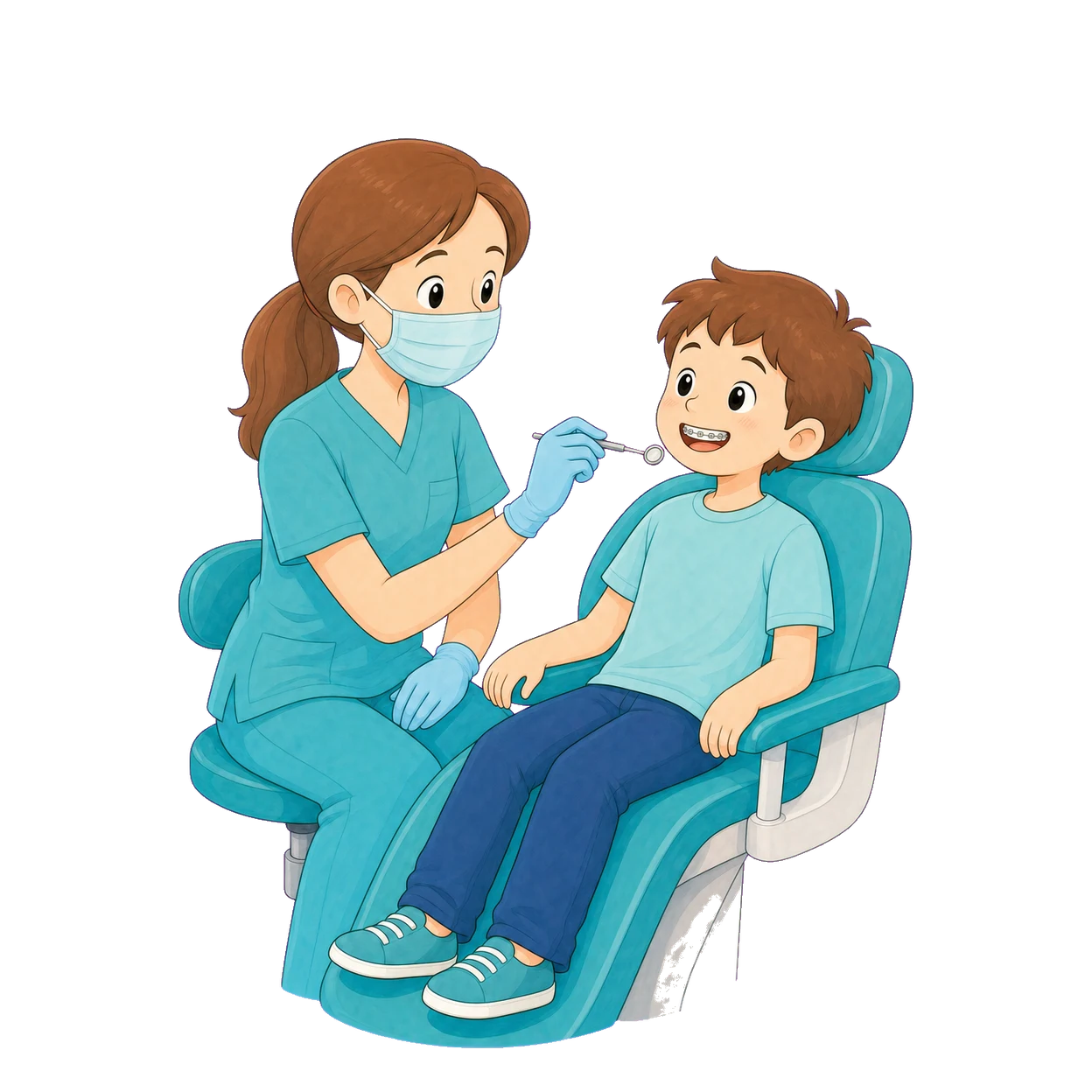 Child having braces fitted during orthodontic treatment in Didcot