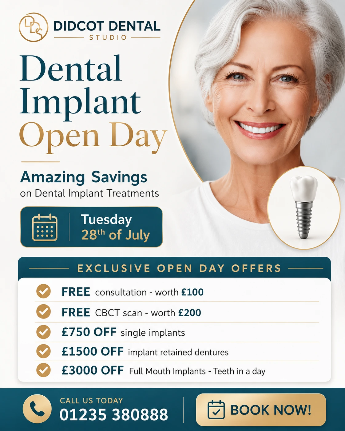 Dental Implant Open Day offer with savings on implant treatments at Didcot Dental Studio